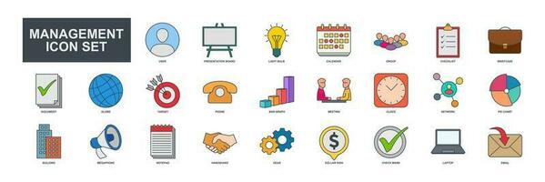 A collection of 25 vector icons representing various aspects of business management. These icons can be used to enhance presentations, websites, or any design related to business