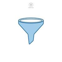 Funnel icon vector showcasing a simplified design, perfect for illustrating filtering, data management, process narrowing, and strategic focus