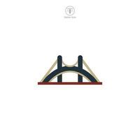 Bridge icon vector portrays a stylized architectural construct, signifying connection, transportation, travel, engineering, and urban structures