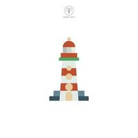 Lighthouse icon vector shows a stylized beacon, signifying navigation, safety, maritime guidance, coastline, and sea exploration