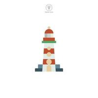 Lighthouse icon vector shows a stylized beacon, signifying navigation, safety, maritime guidance, coastline, and sea exploration