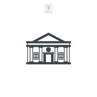 Bank icon vector depicts a stylized financial institution, symbolizing finance, banking, investment, savings, and money transactions