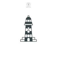 Lighthouse icon vector shows a stylized beacon, signifying navigation, safety, maritime guidance, coastline, and sea exploration
