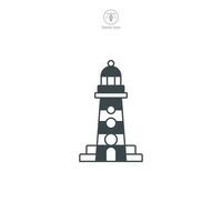 Lighthouse icon vector shows a stylized beacon, signifying navigation, safety, maritime guidance, coastline, and sea exploration