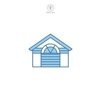 Garage icon vector features a stylized car storage area, symbolizing vehicle protection, home aspect, mechanic services, and private parking
