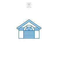 Garage icon vector features a stylized car storage area, symbolizing vehicle protection, home aspect, mechanic services, and private parking