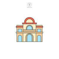 Hotel icon vector represents a stylized accommodation facility, signifying hospitality, travel, tourism, luxury, comfort, and guest services