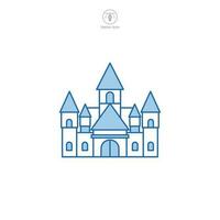 Castle icon vector displays a stylized medieval fortress, symbolizing history, royalty, fortification, heritage, and fairy-tale themes