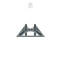 Bridge icon vector portrays a stylized architectural construct, signifying connection, transportation, travel, engineering, and urban structures