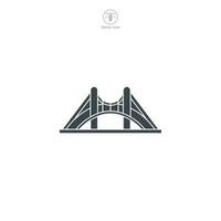 Bridge icon vector portrays a stylized architectural construct, signifying connection, transportation, travel, engineering, and urban structures