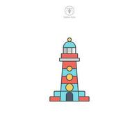 Lighthouse icon vector shows a stylized beacon, signifying navigation, safety, maritime guidance, coastline, and sea exploration