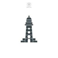 Lighthouse icon vector shows a stylized beacon, signifying navigation, safety, maritime guidance, coastline, and sea exploration