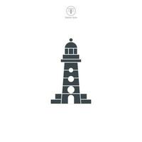 Lighthouse icon vector shows a stylized beacon, signifying navigation, safety, maritime guidance, coastline, and sea exploration