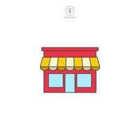 Store icon vector portrays a stylized retail outlet, signifying shopping, commerce, trade, consumerism, and business transactions
