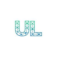 Abstract letter UL logo design with line dot connection for technology and digital business company. vector