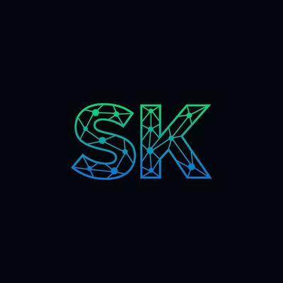 Abstract letter SK logo design with line dot connection for technology and digital business company.