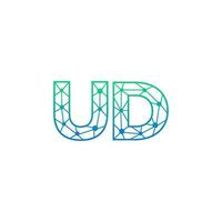 Abstract letter UD logo design with line dot connection for technology and digital business company. vector