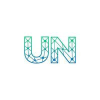 Abstract letter UN logo design with line dot connection for technology and digital business company. vector
