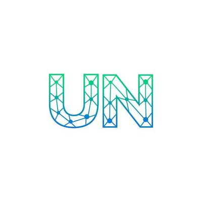 Abstract letter UN logo design with line dot connection for technology and digital business company.