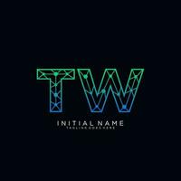 Abstract letter TW logo design with line dot connection for technology and digital business company. vector