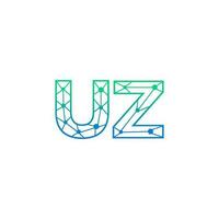 Abstract letter UZ logo design with line dot connection for technology and digital business company. vector