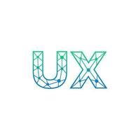 Abstract letter UX logo design with line dot connection for technology and digital business company. vector