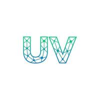 Abstract letter UV logo design with line dot connection for technology and digital business company. vector