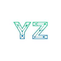 Abstract letter YZ logo design with line dot connection for technology and digital business company. vector