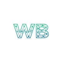 Abstract letter WB logo design with line dot connection for technology and digital business company. vector