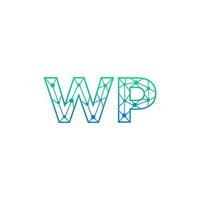 Abstract letter WP logo design with line dot connection for technology and digital business company. vector