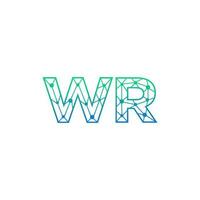 Abstract letter WR logo design with line dot connection for technology and digital business company. vector