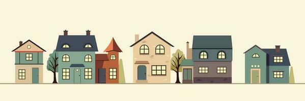 large set of cute decorative simple houses. Various small tiny houses,  Flat design. Hand drawn trendy illustration. Big colored vector set. All elements are isolated