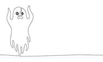 Abstract spooky ghost in continuous line art drawing style. Minimalist black linear sketch isolated on white background. Vector illustration