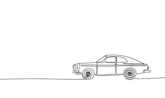 Abstract retro car in continuous line art drawing style. Minimalist black linear sketch isolated on white background. Vector illustration