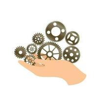 Hand with gears. Automation of processes, reducing the influence of the human factor in production. Vector illustration isolated on white background.