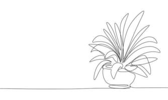 Home plant in pot isolated on white background. One line continuous vector illustration. Line art, outline.