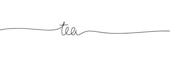 Continuous line drawing of word tea. One line vector minimalist frame illustration of tea concept.