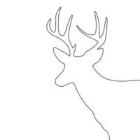 One Continuous line drawing of deer. Thin curls and romantic symbols in simple linear style. Minimalistic Doodle vector illustration