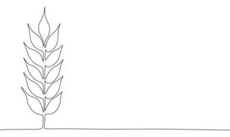 One Continuous line drawing of wheat ear. Thin curls and romantic symbols in simple linear style. Minimalistic Doodle vector illustration