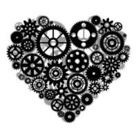 Heart as a mechanism made of cogs and gears. Vector Illustration. Steampunk heart shape. Vector black gears