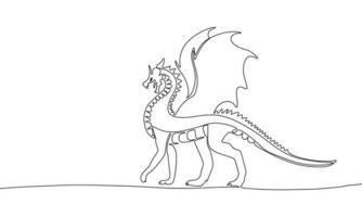 Dragon continuous line drawing art. Abstract simple symbol 2024 year. One line continuous outline isolated vector illustration.