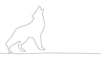 Howling wolf isolated on white background. One line continuous animal wolf vector illustration. Outline, line art silhouette