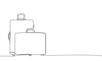 Two suitcases in continuous line art drawing style. Silhouette of a pair of suitcases, travel concept. Black linear sketch isolated on white background. Vector illustration