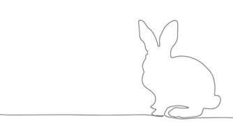 Rabbit isolated on white background. One line continuous animal rabbit vector illustration. Outline, line art silhouette