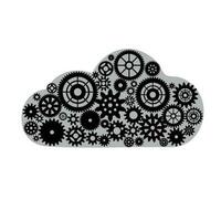 clouds with gears black white style, processing. vector illustration