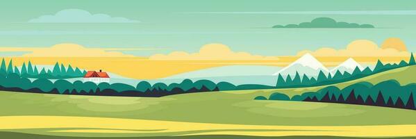 Summer background. Nature landscape in flat design. Vector illustration.