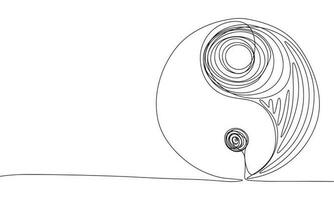 Yin and yang sketch. One line continuous hand drawing. Outline, line art vector illustration.