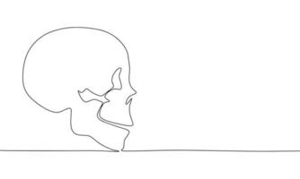 Continuous one line drawing skull of human. Vector illustration dead concept line art, outline silhouette.
