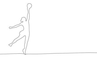 Continuous one line drawing women volleyball. Vector illustration game concept line art, outline silhouette.