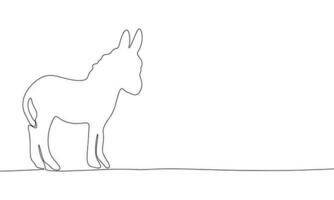 Continuous one line drawing of donkey. Linear style. Doodle vector illustration